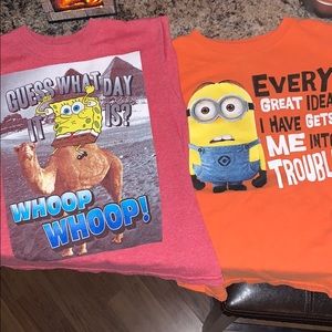 Boys size 6 Sponge Bob and Minion shirts
